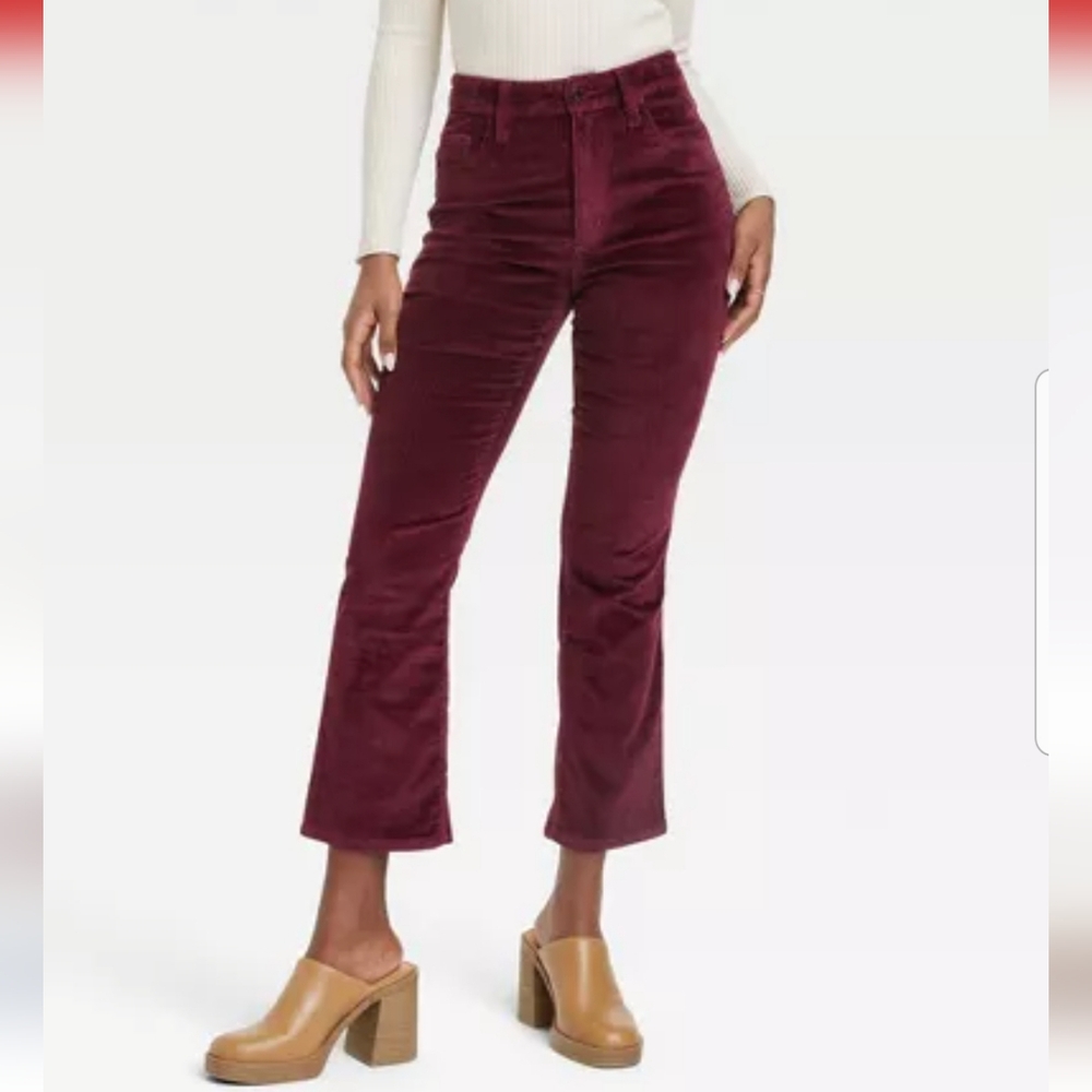 Universal Thread Bootcut Ankle Corduroy Burgundy High Rise Stretch Jeans NWT